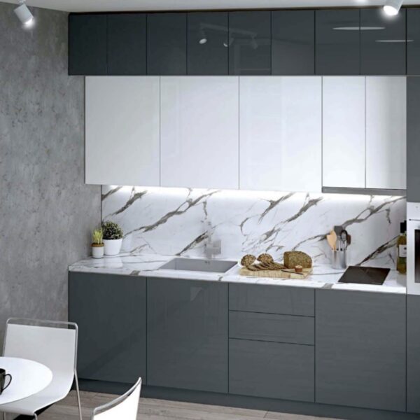 Σύνθεση Κουζίνας μήκος 6.00 μ ύψος 2,17 μ βάθος 0,60 μ, Glossmax 300 antracit, Genomax