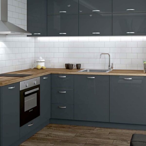 Σύνθεση Κουζίνας μήκος 8.00 μ ύψος 2,17 μ βάθος 0,60 μ, Glossmax 202/300 antracit, Genomax
