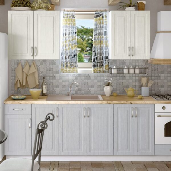 Σύνθεση Κουζίνας μήκους 4,20 μ, MDF Vintage 280 με ΔΩΡΟ πάγκο, λευκό/γκρίζο, Genomax