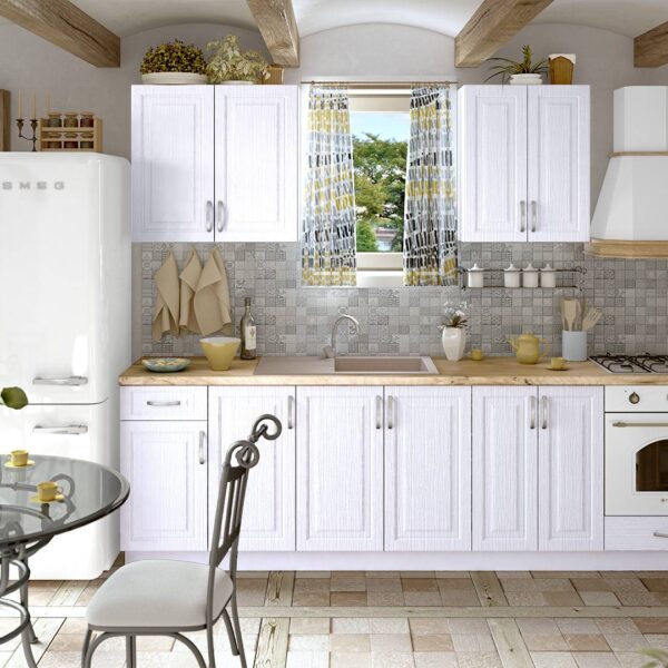 Σύνθεση Κουζίνας μήκους 4,20 μ, MDF Vintage 280 με ΔΩΡΟ πάγκο, snow, 420x140x217 εκ. Genomax