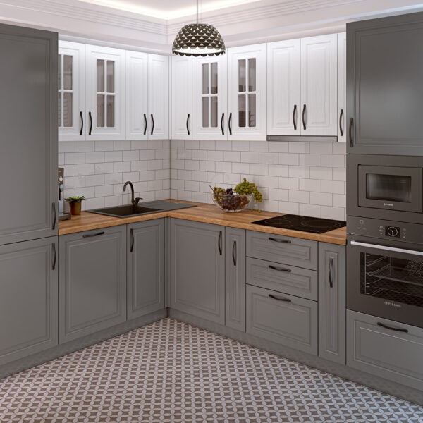 Σύνθεση Κουζίνας μήκους 8μ.,  MDF Vintage 222x182x217 εκ, Genomax