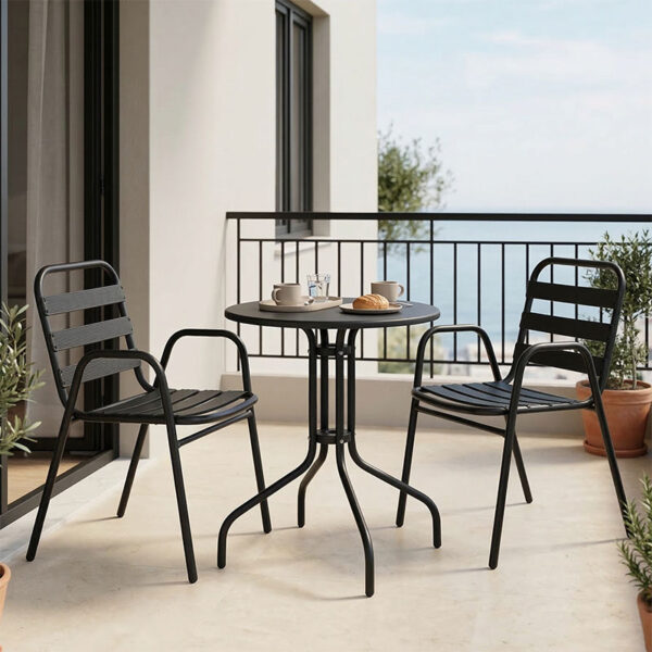 Τραπεζαρία Vergo-Sussie pakoworld 3τεμ μαύρο μέταλλο Φ60x70εκ.  130-000139