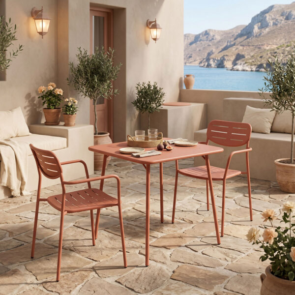 200-001695 Τραπεζαρία Moraja Deraby pakoworld σετ 3τεμ terracotta μέταλλο 70x70x73εκ. 200-001695