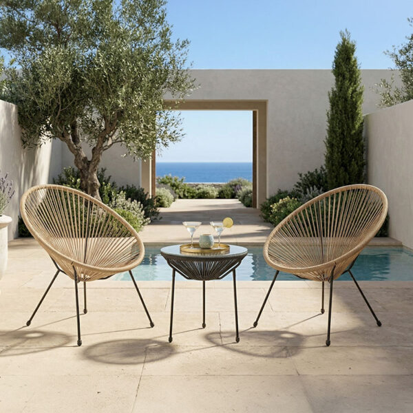 200-001631 Σαλόνι Εξωτερικού Χώρου Acapulco pakoworld Σετ 3τεμ pe rattan σε φυσική απόχρωση με μαύρο μέταλλο Φ50x52εκ. 200-001631